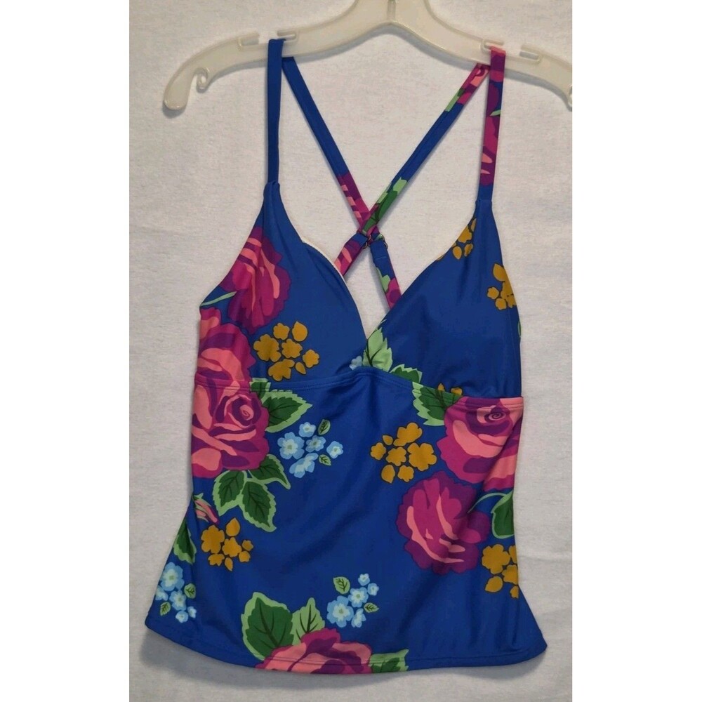 Matilda Jane Medium Blue Floral To The Beach Swim Top Tankini Adjustable Strap